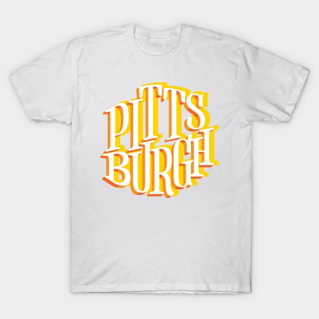 Pittsburgh PA Yellow Lettering Design T-Shirt by polliadesign